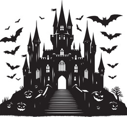 Ancient Haunted Castle silhouette vector illustration isolated on a white background