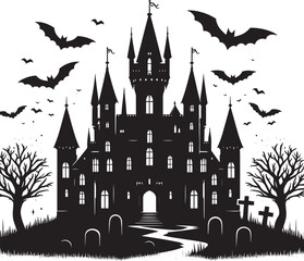 Ancient Haunted Castle silhouette vector illustration isolated on a white background