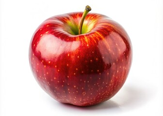 A vibrant, crisp, and juicy fresh red apple isolated on a white background, showcasing its natural beauty and appeal with intricate details and textures.