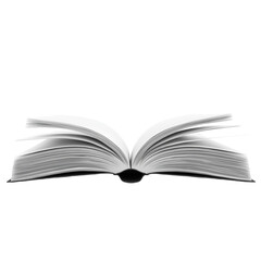 Fototapeta premium A simple, open book against a black background, showcasing blank pages and inviting creativity or imagination.