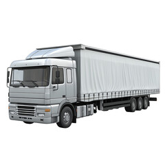 A silver truck with a large covered cargo area, set against a black background, showcasing its robust design and functionality.