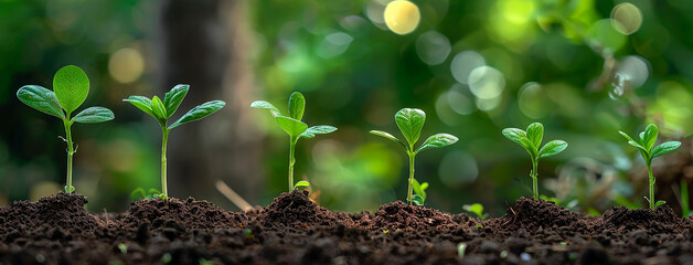 wide horizontal photo of natural small plant sprouts with green leaves 