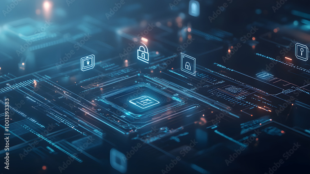 Sticker digital illustration of cybersecurity network internet system web data centre protection padlock sym