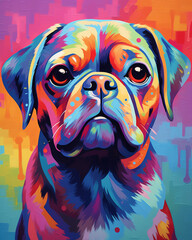 Transform your space with a multicolored puggle and a gorgeous Whimsical Dog Art