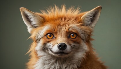 Fototapeta premium A striking portrait of a curious fox with vibrant orange fur and inquisitive eyes, set against a soft, muted background