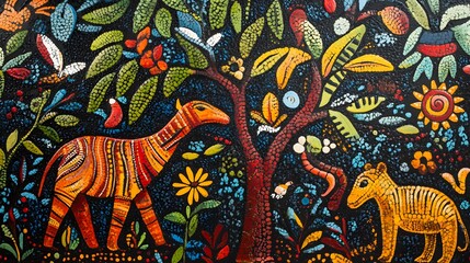 Tanzania Painting, Tingatinga, Abstract Image, Texture, Background for, Wallpaper, Cover and Screen of Smartphone, PC, Laptop, 9:16 and 16:9 Format