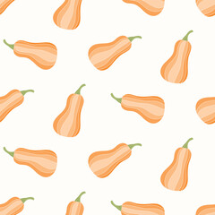 Seamless pattern of Autumn pumpkins on isolated background. Background for Autumn harvest holiday, Thanksgiving, Halloween, seasonal, textile, scrapbooking.