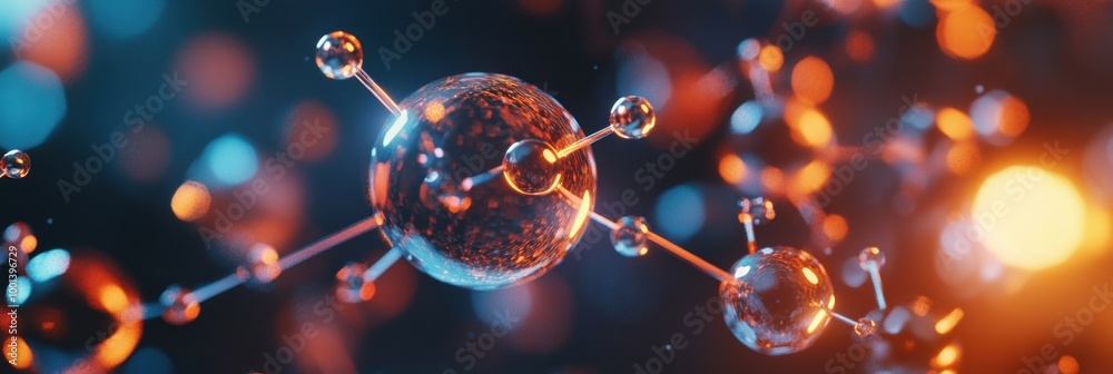 Poster abstract representation of molecular structures illuminated with vibrant colors in a dynamic scienti