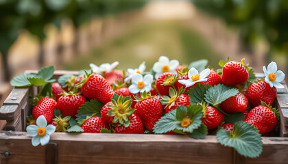 Ai generative beautiful strawberry in a wooden box suitable for use as images in designs