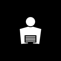 A minimalist icon depicting a person at a computer desk.