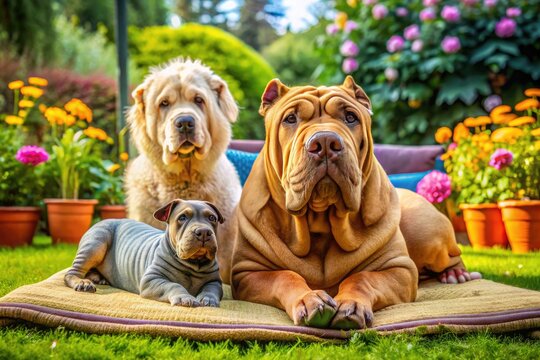 Adorable Mini Hippo Dog Cocker Spaniel Shar Pei Mix Relaxing in a Cozy Outdoor Setting