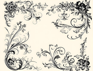  Elegant Floral Swirl Design Elements Set