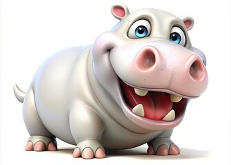 Fototapeta premium Adorable White Hippo Cartoon Character with Cheerful Expression and Playful Pose for Fun Designs