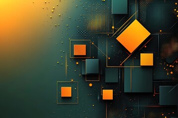 A colorful background with black squares and orange squares