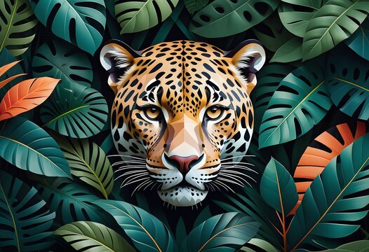 Intense tiger eyes stare piercingly through the leaf-masked landscape