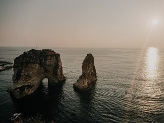 Fototapeta premium 06.14 2019 - BEIRUT, LEBANON - Rouche rocks in Beirut, Lebanon, Mediterranean sea