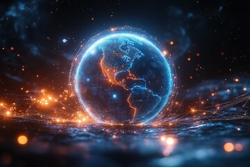 Obraz premium A glowing blue planet with a red and orange border