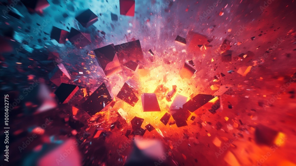 Fototapete dynamic 3d abstract background with geometric shapes, highlighting explosive power and a surface bei