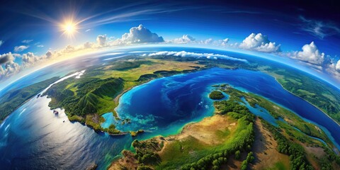 Aerial View of Planet Earth from the North Perspective Showcasing Diverse Landscapes and Oceans