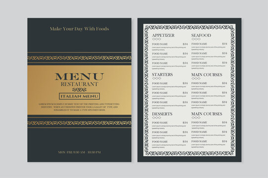 luxury food menu card design