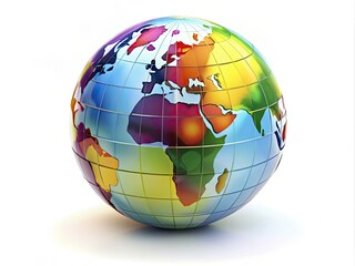 Colorful globe icon integrated into a stylized letterform, symbolizing international unity, connectivity, and global communication, set against a neutral white background with subtle shadows.