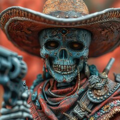 Obraz premium Mexican Skeleton Bandit - A Spooky Twist on Wild West Outlaws