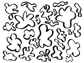 Abstract background pattern of figures of different shapes black outlines. Organic smooth and wavy forms impression of lightness and ease. Pattern of clothes print art objects  paper website.