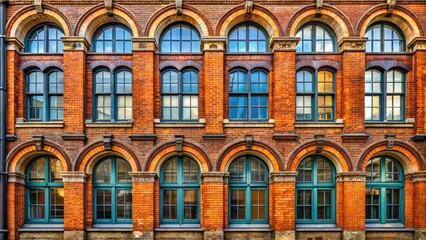 Fototapeta premium Arched Brick Windows Featuring Classic Architectural Design and Vintage Aesthetic on a Building Facade