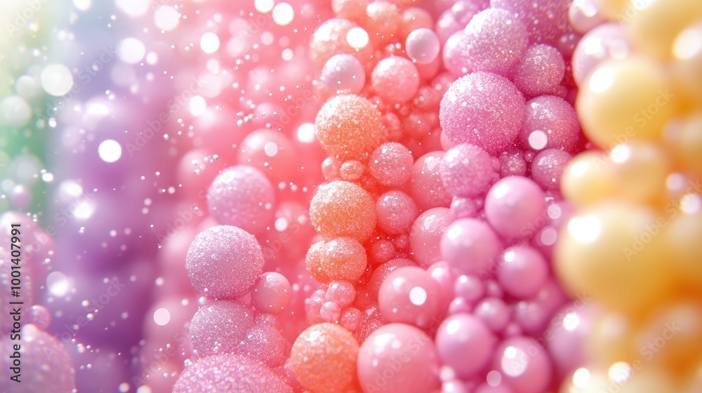 Poster A vibrant abstract background with a delicate blur of colorful bubbles, creating a whimsical and dreamy atmosphere.