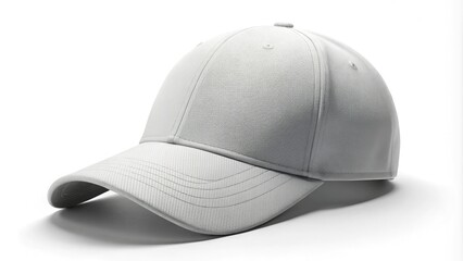 Fototapeta premium Customizable blank baseball cap design template with adjustable straps and panels, featuring a modern, sleek aesthetic on a crisp white background for easy editing.