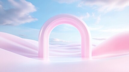 A pink archway is the focal point of this image