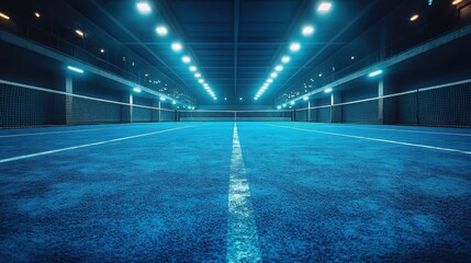 An Empty Tennis Court Under Evening Lights - Ideal for Sports and Event Promotions