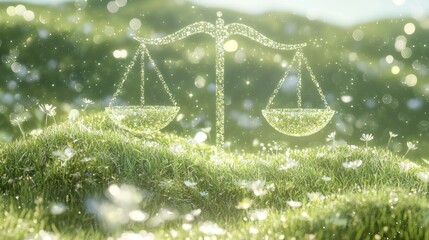Harmony of Libra - Peaceful Meadow Digital Artwork with Scales of Grass and Wildflowers
