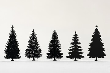 Fototapeta premium Silhouette of black Christmas trees on a white background for a festive design