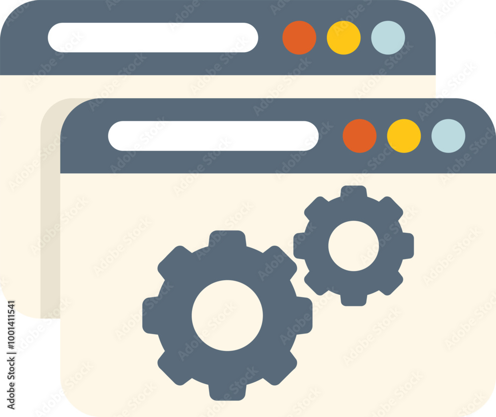 Poster website optimization concept represented by two browser windows with cogwheels inside, symbolizing t
