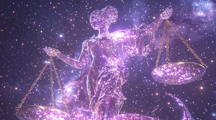 Fototapeta premium Celestial Quest - Libra, the Cosmic Explorer, Journeying Through a Glowing Galaxy Filled with Stars