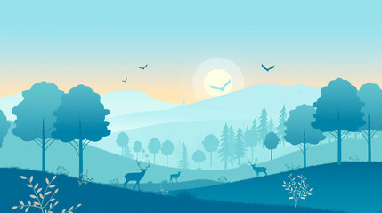 A minimalist vector image of a serene forest landscape