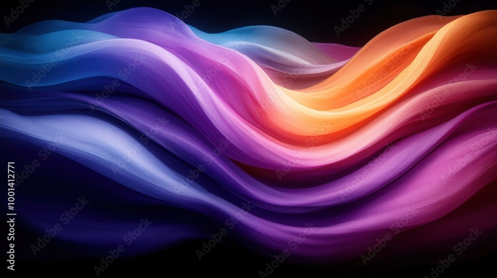 Poster Abstract Swirling Colors in a Gradient of Blues, Purples, and Oranges on a Dark Background