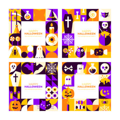 Fototapeta premium Square Happy Halloween Concepts. Vector Illustration of Flat Style. Trick or Treat. Scary Party Set. Horror Holiday.