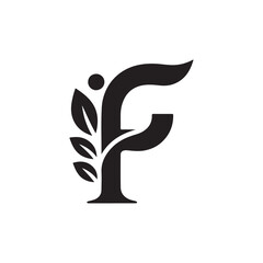 Organic Letter F Logo with Leaf and Vine: A Simple yet Sophisticated Icon for Nature-Based Brands, Sustainable Ventures, and Green Initiatives