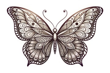 Delicate, hand-drawn butterfly silhouette with intricate details and slender wings, floating on a clean white background, perfect for tattoo design inspiration or digital art.