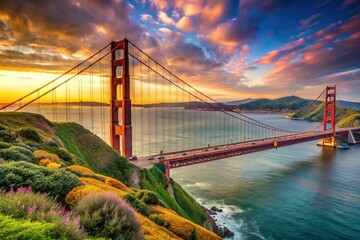 Artistic depiction of the Golden Gate Bridge showcasing its iconic structure and surrounding scenery © Sandra