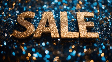 Golden Sale Letters on Sparkly Blue Background
