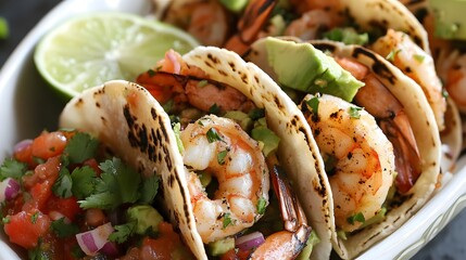 Delicious Grilled Shrimp Tacos with Avocado and Pico de Gallo