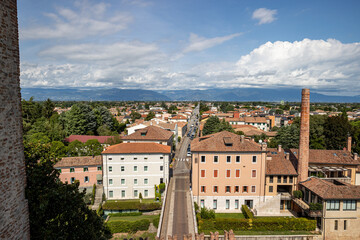 Fototapeta premium Italy, Cittadella, The walls of the city, The road out of the city towards Bassano and the mountains