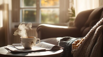 Cozy Morning Coffee by the Window with a Blanket