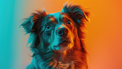 Long-haired dog with deep gaze in dramatic lighting