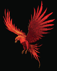Obraz premium dark red phoenix isolated on black background