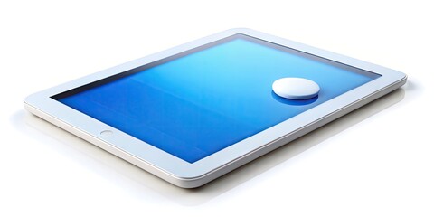 Blue and White Tablet with a Smooth Surface on a Clean White Background for Medical and Health Use