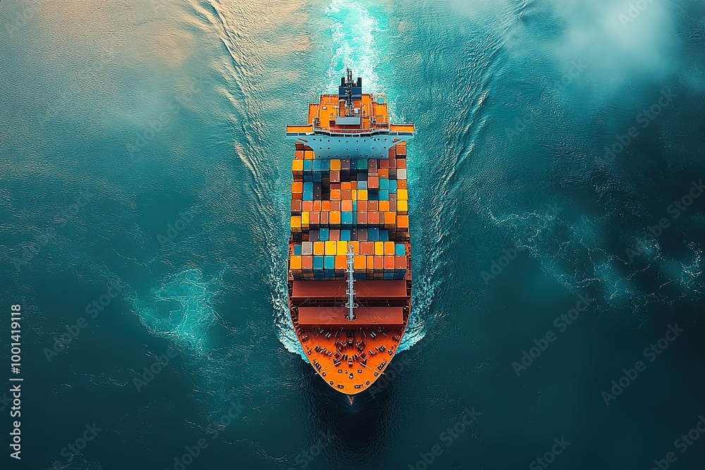 Wall mural a large cargo ship is sailing through the ocean